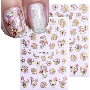 GUAPÀ® Nagelstickers | 2 Vellen Nail Stickers| 3D Bloemetjes Nagel Stickers | Nail Art | Nagel stickers | nagelversiering | zelfklevende nagelstickers | 3D Bloemen Stickers Goud Parelmoer 2 Vellen