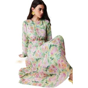 Trendyol Bruine Luipaardpatroon Riem Gedetailleerde Gevoerde Geplooide Chiffon Geweven Jurk Tctss24Eb00151