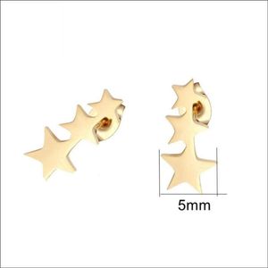 Aramat jewels ® - Oorbellen 3 sterren staal goudkleurig 10mm x 5mm dames kinderen
