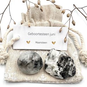 Geboortesteen juni - Maansteen combi sneeuwzakje - edelsteen - geluksbrenger - cadeau - giftset man/vrouw - origineel kado - brievenbus geschenk - verjaardag - geluksbrenger