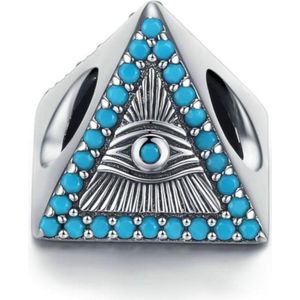 Zilveren bedel Magische blauwe ogen driehoek