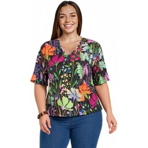 Stretch tuniek met V-hals, poëtisch bloemendessin