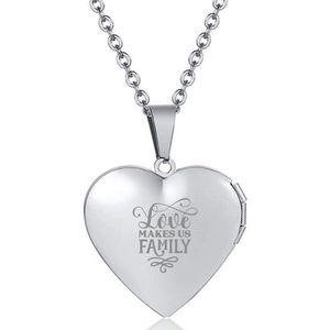 Fotohanger Met Ketting En Gravering - Hart - Love Makes Us Family