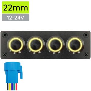 ProRide Metalen pulsschakelaar 12-24V OFF-(ON) - Inbouwpaneel viervoudig - 22mm - IP67 - LED indicatie Geel
