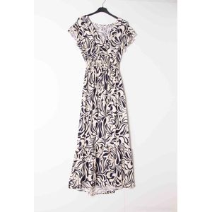 Lange dames jurk Amelia-fantasiemotief-donker blauw navy beige-Maat S-strandjurk