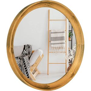 14 inch muur spiegel hout retro ronde spiegel decoratieve hd spiegel voor badkamer entrees woonkamer en poeder kamer, slaapkamer