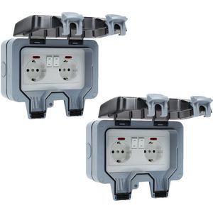 Buitenstopcontact - 2PCS IP66 -Tuinstopcontact - Wandcontactdoos Opbouwcontactdoos met klapdeksel Buitenstopcontacten waterdicht -Weerbestendig 2 compartimenten