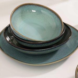 serviesset van aardewerk, 4-dlg., pottery-look, tafelservies voor 2 personen, turquoise