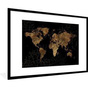 Fotolijst incl. Poster - Wereldkaart - Marmer - Goud - 120x80 cm - Posterlijst