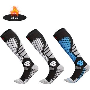 Livano Skisokken - Ski Sokken - Warme Sokken - Lange Huissokken - Thermo - Compressie - 2 Grijs+1Blauw - 39-45 - 3 paar