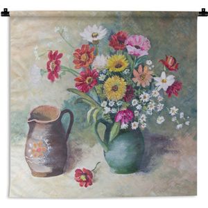Wandkleed Stillevens Abstract - Stilleven van kleurrijke bloemen in een vaas Wandkleed katoen 60x60 cm - Wandtapijt met foto