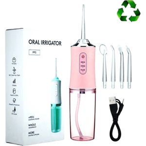 Draadloze Waterflosser | Monddouche | Inclusief 4 Opzetstukjes | Flosapparaat - Waterdicht - 1200 mAh Batterij - Water Flosser - 3 Modus - Oplaadbaar via USB - kleur: Roze