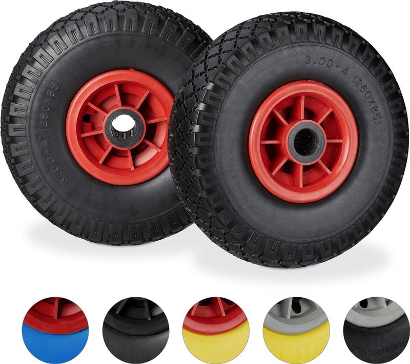 Set van 2 Slangloze Reservewielen - Zwart-Rood - Massief Rubber - Lekvrij