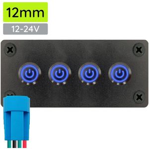 ProRide Metalen Drukschakelaars ON-OFF 12-24V - 12mm - Viervoudig inbouwpaneel - IP67 - LED indicatie Blauw