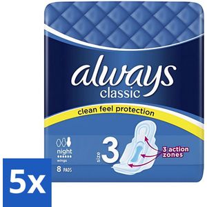Always Classic - Maandverband - Maat 3 - Night - Clean Feel Protection - 8 Pads - Bulkverpakking - 5 stuks