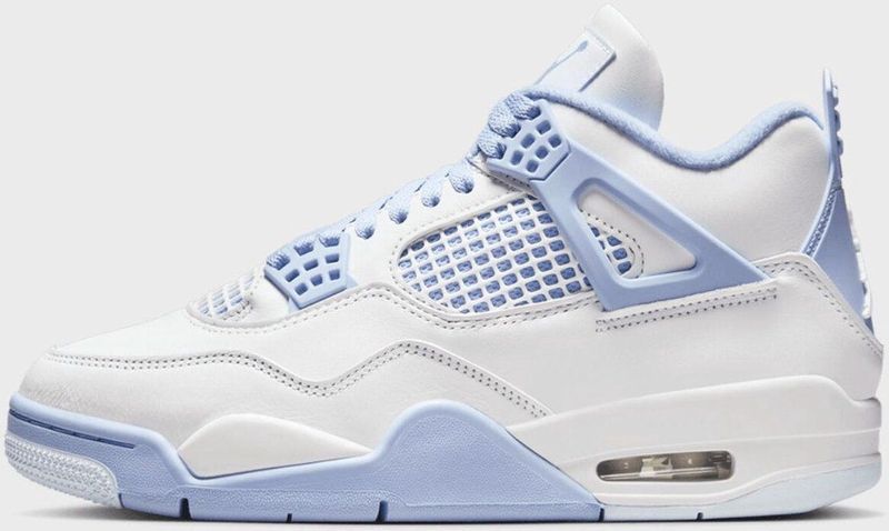 Jordan - Air Jordan 4 Retro - Sneakers - Aluminium/Blauw/Oliegroen - Met Afneembare Bloemenpatches