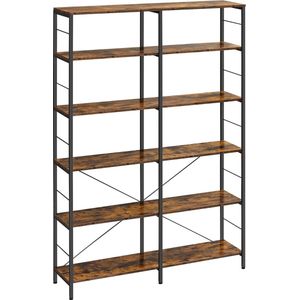 Boekenkast - Stellingkast - Boekenkast industrieel - Boekenrek - Stellingkast metaal - Wandkast - Wandkast industrieel - MDF - Staal - 27 kg - Zwart - Bruin - 120 x 30 x 172,5 cm