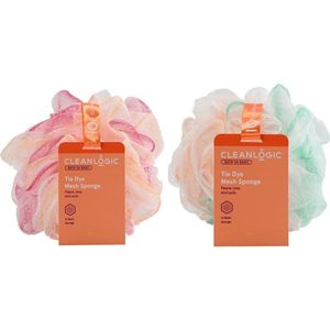 Cleanlogic | Tie-Dye Mesh Bad-douche Spons | duao pack/ 2 stuks van 70 gram | Reinigt de huid grondig, geschikt voor alle huidtypen, vegan-vriendelijk