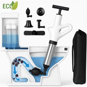 Taplay Ontstopper – WC Ontstopper met luchtdruk & opzetstukken – Gootsteenontstopper - Toilet ontstopper - Douche ontstopper – Inclusief opbergtas – Duurzaam & Herbruikbaar