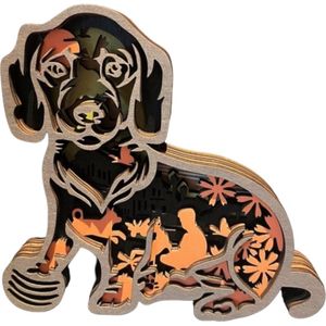 Teckel - 3D beeld - Houten beeld - Decoratie - 17x16cm - Hond - Aandenken Teckel