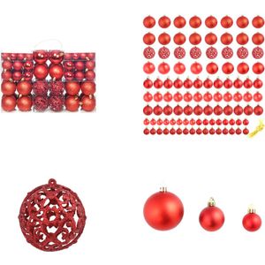 vidaXL 100-delige Kerstballenset 3/4/6 cm rood - Kerstbal - Kerstballen - Kerstboomversiering - Kerstboomversieringen