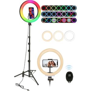 Ringlicht met Kleurverandering en Helderheidsniveaus - Professioneel Fotografie Licht - USB-aangedreven - Verstelbaar Statief - Afstandsbediening