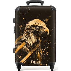 NoBoringSuitcases.com® - Koffer groot - Rolkoffer lichtgewicht - Zwart met gouden adelaar - Reiskoffer met 4 wielen - Grote trolley XL - 20 kg bagage