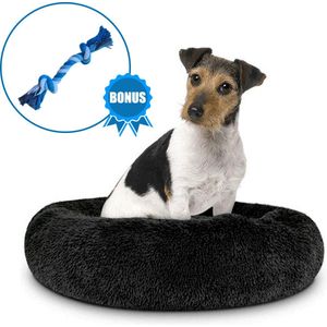 Pawzle Hondenmand - Donut Hondenkussen - Kattenmand - Bed voor Honden & Katten - Wasbaar - 60cm - Zwart