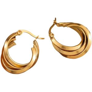 Aramat Jewels Oorringen - Triple Oorringen Rond Gekruist Goudkleurig - 25x7mm - Roestvrij staal - Vrouwen - Volwassenen - [25mm]