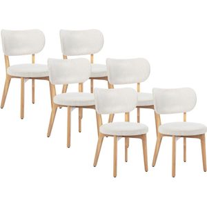 Set van 6 stoelen van ribfluweel en heveahout - Wit - TORIEL L 51 cm x H 82.5 cm x D 57 cm