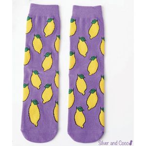 SilverAndCoco® - Citroen Sokken / Gekke Vrolijke Foute Happy Sokken voor Volwassenen / Leuke Happy Grappige Dikke Warme Heren Vrouwen Socks / Verjaardag Sok Outfit Katoen / Mannen Vrouwen Kerst Cadeau met Tekst Citroenen
