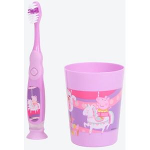 Peppa Pig Tandenborstelset voor kinderen 3+ met timer en zuignap - Paars