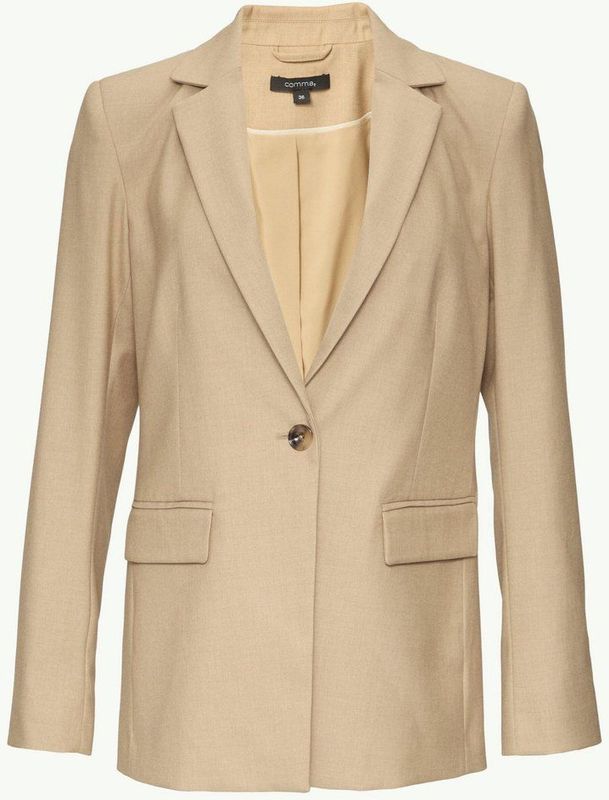 Comma - Lange Blazer - Camel - Met V-hals - 1-knoopsmodel