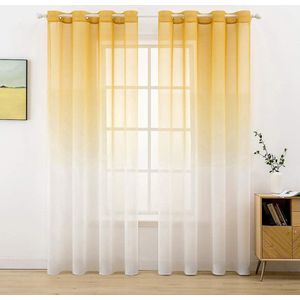 Set of 2 Sheer Curtains, Gradient Color, Voile Sheer Curtains with Eyelets, Decorative Window Curtain for Bedroom and Living Room, 260 cm x 140 cm (H x W), Orange & White