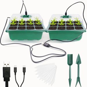 2-Delige Propagatorset Met LED Kweeklampen - Zaadbakjes Met Verstelbaar Deksel - Herbruikbaar PVC - Voor Ontkieming Van Groenten, Bloemen & Fruit - 24 Cellen