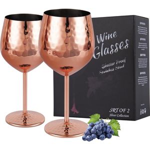 Rode Wijnglazen 2 Stuks - Stijlvol en Elegant Roestvrij Staalglas - 530 ml - Rozegoud, Rosegold