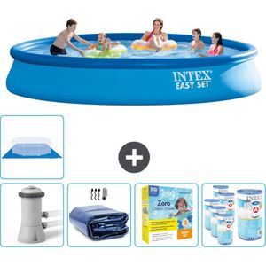 Intex Rond Opblaasbaar Easy Set Zwembad - 457 x 84 cm - Blauw - Inclusief Pomp Solarzeil - Onderhoudspakket - Filters - Grondzeil