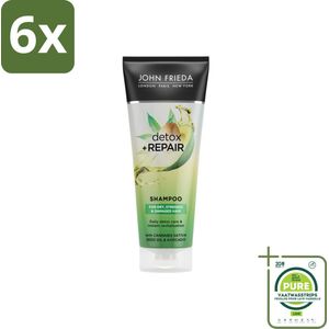 John Frieda – Shampoo – Detox & Repair – Herstelt en zuivert – 250 ml - Voordeelverpakking - 6 stuks - Haarkleur - Haarverzorging