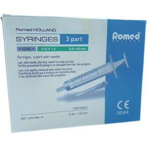 Romed 3-delige spuiten, 10ml - Injectiespuit - Insulinespuit - 3SYR-10ML - 21G x 1,5 - 100 stuks