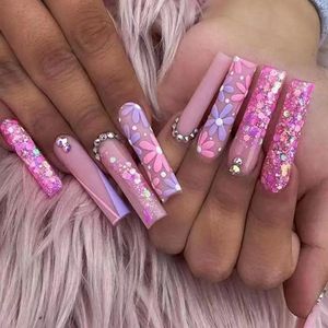De 2 Lalas - Kunstnagels - nep nagels - plak nagels - diamandjes - steentjes - press on nails - 24 stuks - secondenlijm + nagelpatches - vijl - bokkepootje - alcoholdoekje
