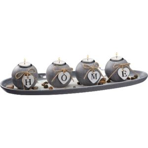 Decopatent® Waxinehouders met 4 waxinelichten - Theelichthouder met 4 kaarsen - HOME - MDF Candle Holder Set - 51 x 9 x 17.5 Cm.