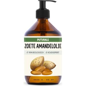 Puturals Amandelolie 100% Biologisch - 500ml - Koudgeperst en Puur - Zoete Amandelolie Voor Haar, Huid en Gezicht