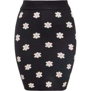 MYMO - Kokerrok - Geel/Zwart/Wit - Knitwear - Bloemenprint