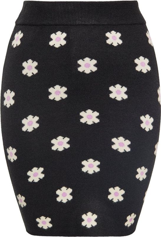 MYMO - Kokerrok - Geel/Zwart/Wit - Knitwear - Bloemenprint