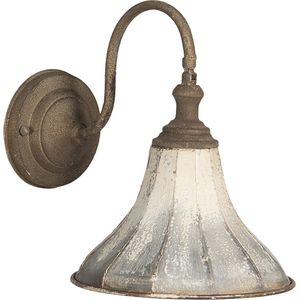 HAES DECO - Wandlamp - Shabby Chic - Vintage / Retro Lamp, formaat 31x23x27 cm - Bruin / Wit Metaal - Muurlamp, Sfeerlamp