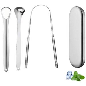 Tongschrapers - 3 in 1 Set Professionele Tongschrapers - Tongschraper - Mondhygiëne - Tongreiniger - Tongue Scraper - RVS - Tand- & Mondverzorging - Persoonlijke verzorging - Zilver