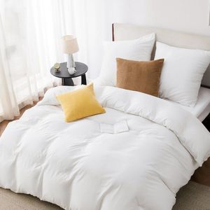 Beddengoed 200 x 200 cm microvezel tweepersoonsbed wit - kussensloop 80 x 80 cm met ritssluiting dekbedovertrek 160x200