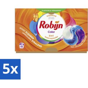 Robijn - 3-in-1 Color - Wascapsules - 15 Wasbeurten - Bulkverpakking - 5 stuks