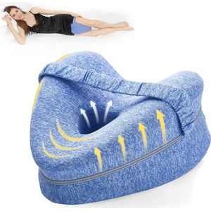 Beenkussen | Kniekussen Van Traagschuim Met Elastische Band Voor Zijslapers | Beenondersteuningskussen Met Afneembare En Wasbare Hoes (Blauw)