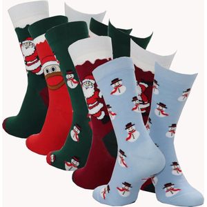 WeirdoSox kerstsokken - 5 paar - Rendier, Kerstman rood/groen en Sneeuwpop blauw/groen - Dames en Heren - Zonder voelbare teennaad - Maat 43-46